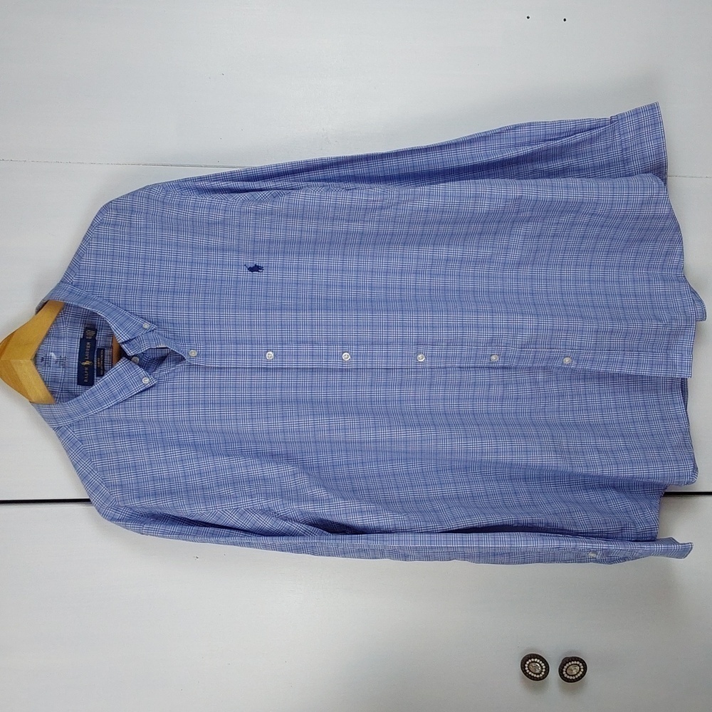 Ralph Lauren Mens Blue Plaid Pony Button Down Dress Shirt  New! Sz.XXL
